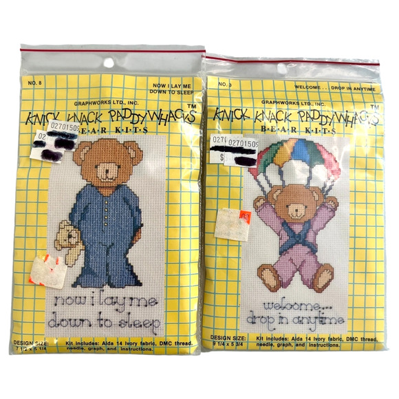 Cross Stitch Kits Lot of 2 Graphworks Knick Knack Paddy Whacks Bear Vintage NOS - Picture 1 of 4